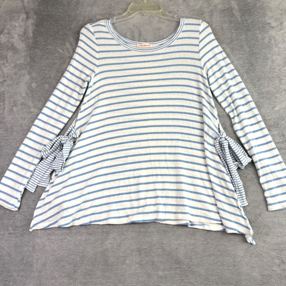 Maronie Anthropologie Women's S Blue White Striped Tie Side Tunic Top Shirt‎